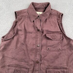 VINTAGE Eddie Bauer Shirt Womens Large Brown Utility Linen Workwear Button Up